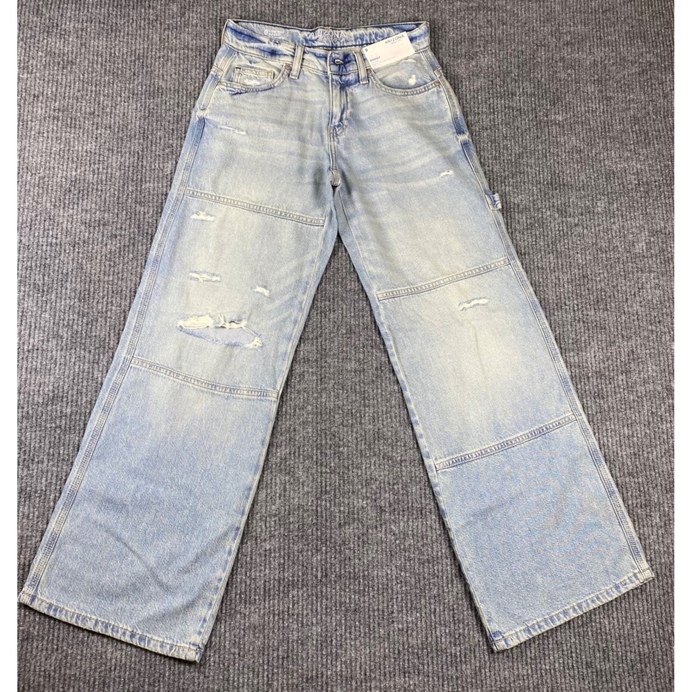 Arizona Jean Co Baggy Jeans Womens 0 Light Wash Distressed Low Rise Wide Leg Y2K